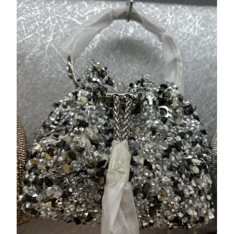 2026 Womens Crystal-Embellished Crossbody Bag Fringe Detail Small Square Shoulder No Top Handle