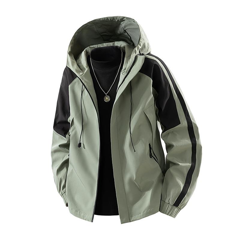 Men's Hooded Contrast Zipper Pocket Cardigan Autumn and Winter Fashionable Casual Top