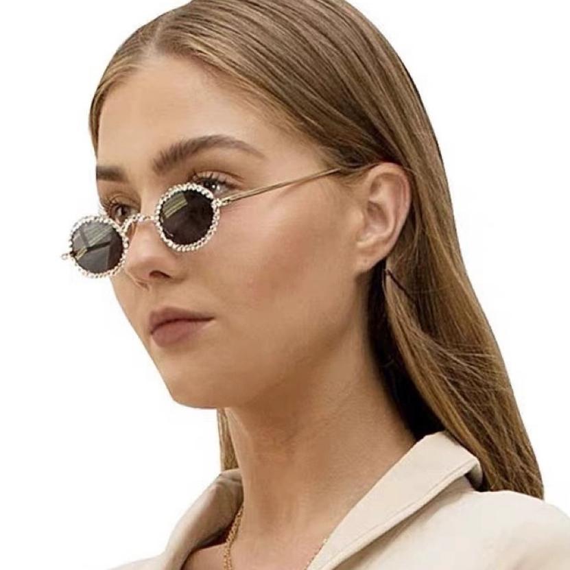 Vintage Steampunk Luxury Brand Designer Diamond Mini Small Round Sunglasses Women Sun Glasses For Men UV400 Hip Hop Metal Shades