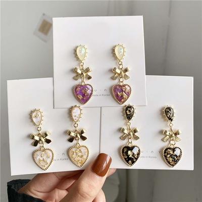 Fashion Korean Style Dangle Resin Metal Bowknot Jewelry Stud Earrings Drop Earrings Peach Heart