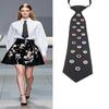 Adjustable Two-Level Necktie Sparkling Crystal Flower Pattern Lightweight Polyester For Daily Wear