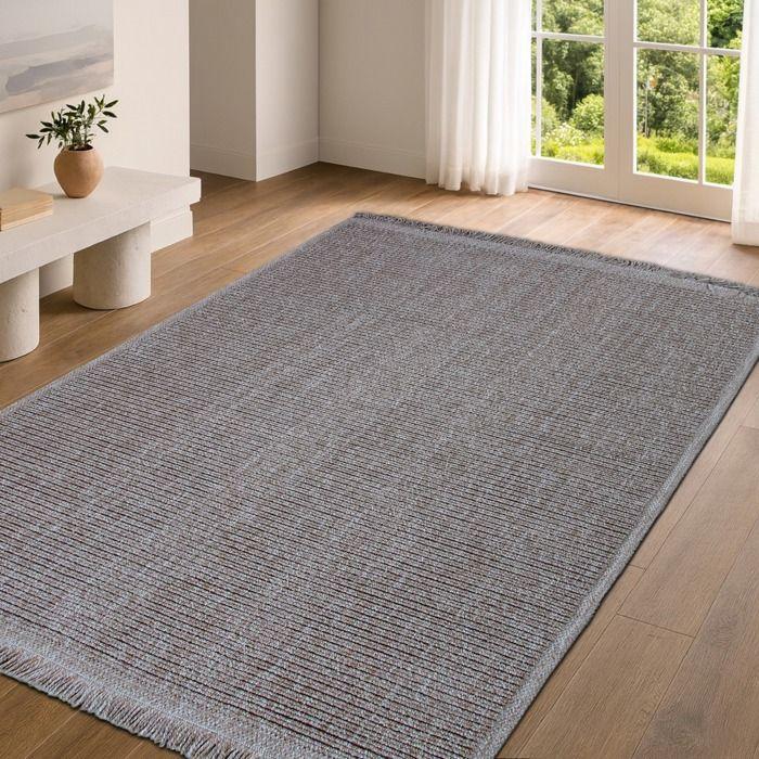 Jute-look Rug with Beige Stripe Pattern 120x160