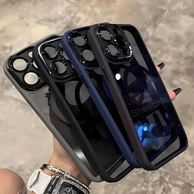 Luxury Magnetic Metal Bumper Protection Case Shelluxe for IPhone 16 15 14 Plus 13 12 Pro Max Cases Translucent Hard Phone Cover