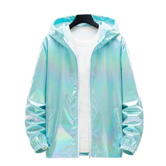 Men Windbreaker Jacket Gradient Colorful Ultra Thin Long Sleeve Elastic Cuff Coat Hooded Sun Protection Jacket Sunscreen Clothing