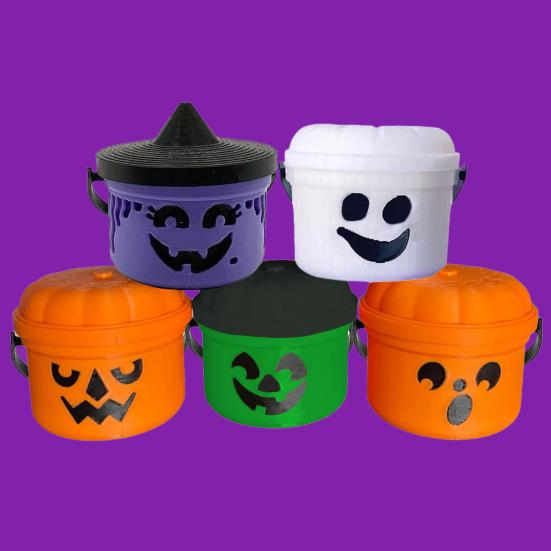 Halloween Candy Bucket Mini Trick or Treat Candy Holder with Handle Small Pumpkin Ghost Bucket for Halloween Party Supplies
