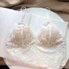 Lace Wire-Free Triangle Cup Bra & Panty Set with Strappy Design and Chest Pads for Small Busts