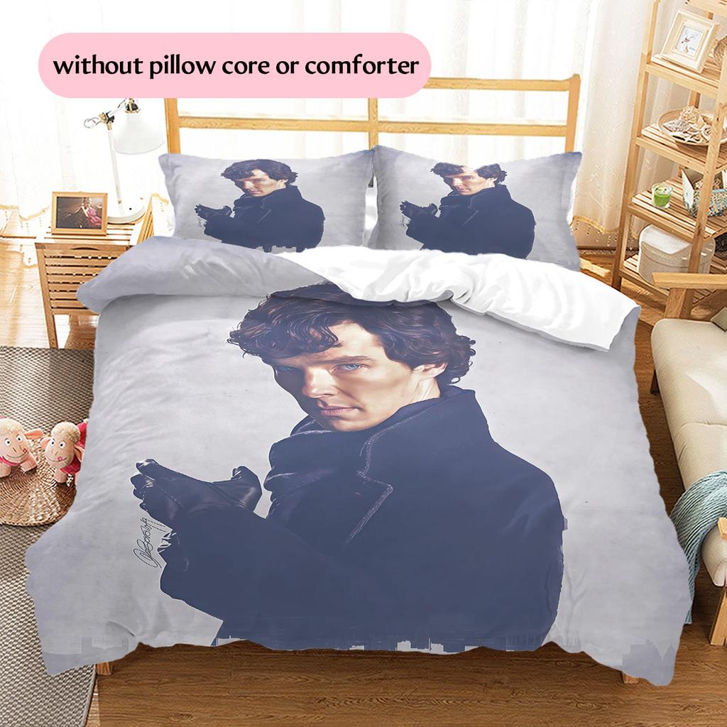 Sherlock Holmes Pattern Bedding Home Decoration Birthday Gift ( 1 Duvet Cover + 2 Pillowcase, Without Core),fan Merchandise.