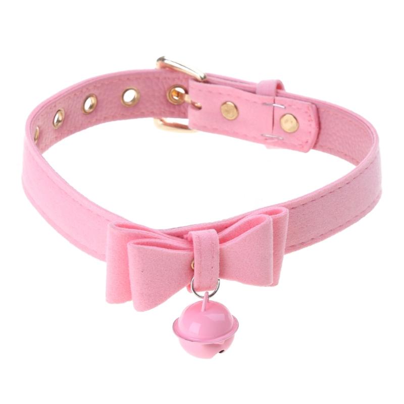 

Шкіряне Кольє-Комір для Жінок з Бантиками Дзвіночками Кіт Кітті Косплей Чокер Комір-Кольє рожевий