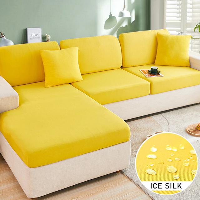 Summer Ice Silk Sofa Cushion Cover Cool Stretch Furniture Protector Slipcover Solid L -Shaped Sofa Cover For Living Room Kids