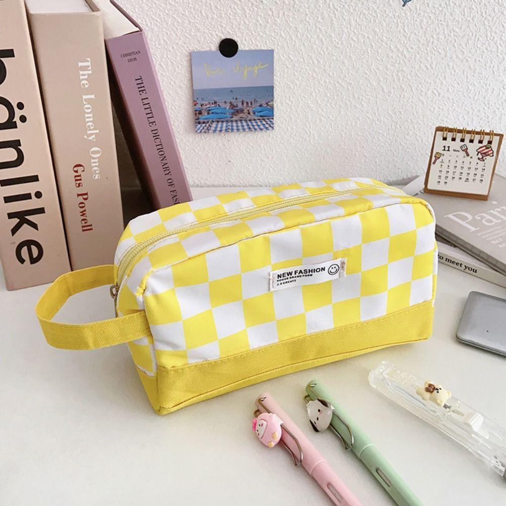 School Supplies Cosmetics Storage Pencil Pouch Desktop Organizer Plaid Pencil Bag Pencil Case