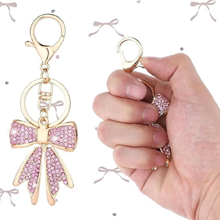 Shimmering Bowknot Keychain Rhinestones Decoration Alloy Metal Jewelry Accessory For Everyday Elegances