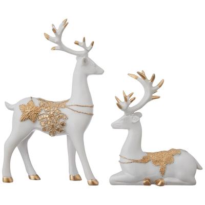 New Creative Resin Golden and White Reindeer Sculptures | Beautiful Home Decor | Elevates The Energy of Your Room (Pack of 2)