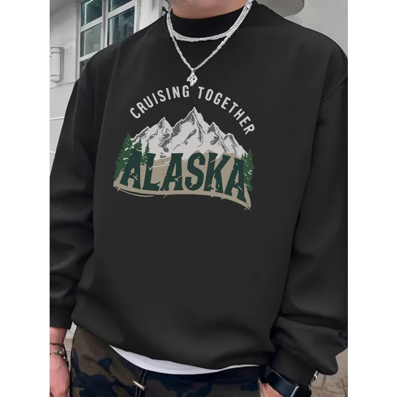 Men'S Lagasca Mountain Letter Print Long-Sleeved Round Neck Sweatshirt, Sporty Casual For Commuting.
