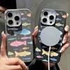 Cute Little Fish Phone Case For iPhone 16 Cases for iPhone 15 14 13 Pro Max 16e Magnetic For Magsafe Wireless Charge Leather Texture Silicone Cover