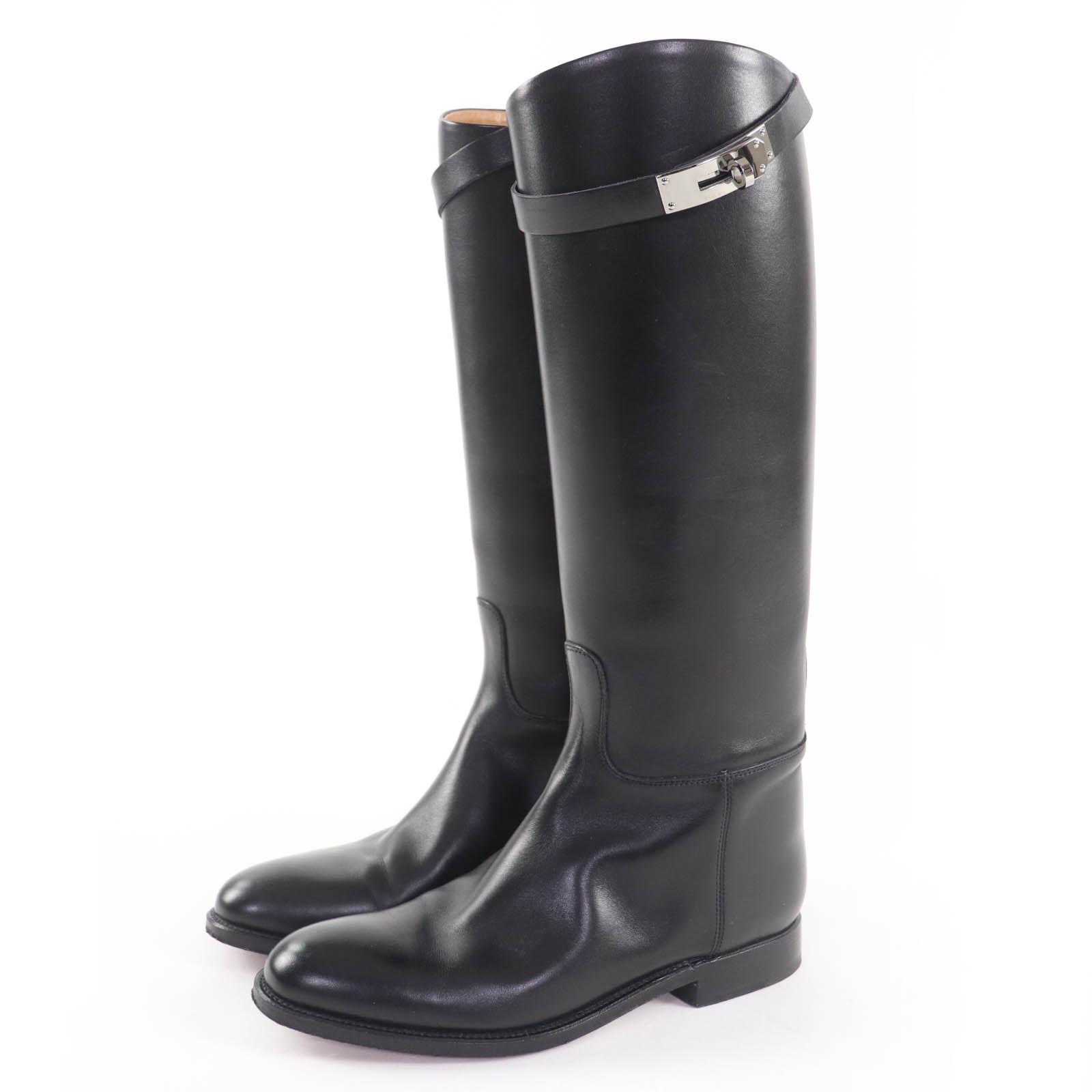 

Great HERMES Knee-high boots Kelly Metal Leather Jumping Boots black Women 36 Used