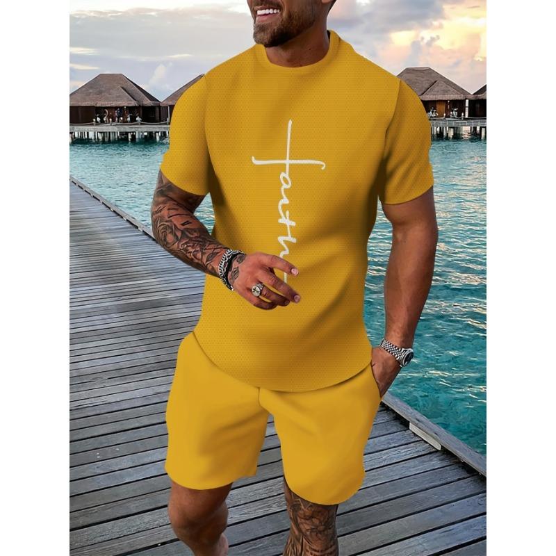 Freizeit-Sportset, atmungsaktives Outdoor-Freizeit-T-Shirt für Herren, Set mit verkürzten Hosen, Sommer 3D-Druck-Set, Set für erwachsene Männer