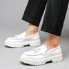Designer New Men's White Platform Elevator Casual Shoes Luxury Male Tassels Loafers Formal Flats Dress Footwear Zapatos Hombre