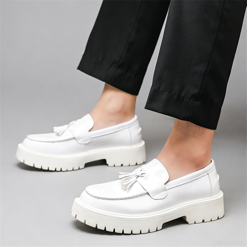 Designer New Men's White Platform Elevator Casual Shoes Luxury Male Tassels Loafers Formal Flats Dress Footwear Zapatos Hombre