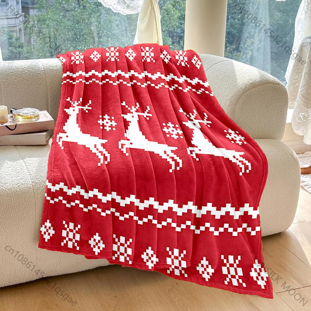 

Christmas-themed Deer Red Background Pattern Blanket Flannel Material Soft Warm for All Seasons, Home Outdoor Camping Picnics RV 75x90cm