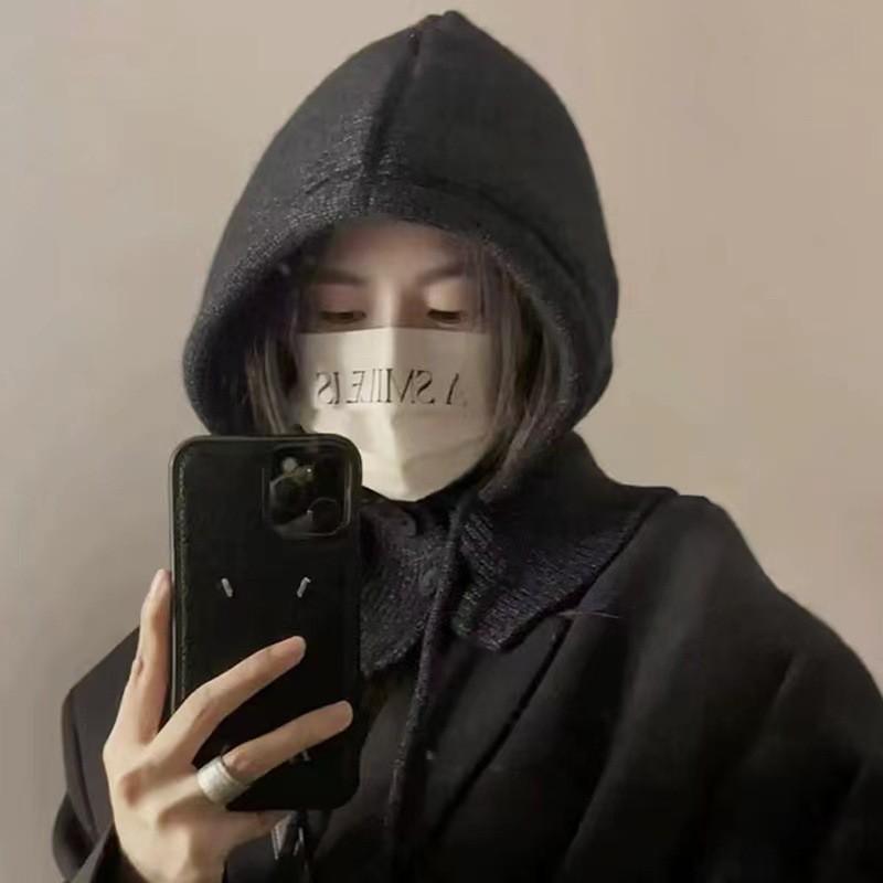 

Зимняя шапка-балаклава, теплая вязаная женская шапка-капюшон, кепка, уличный свитер, цветной цельный однотонный кашемировый A2V8 1PCS