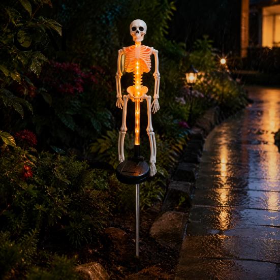 Outdoor Atmosphere Lighting for Halloween 2Pcs Solar Skeleton Stake Light, Glowing Realistic Figurine, Waterproof Powered Haunted House Decor