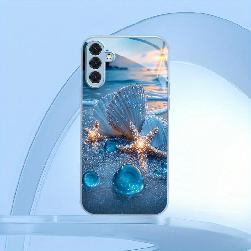 Beach starfish pattern glass phone case suitable for Samsung Galaxy S26 S25 S24 S23 S22 S20 FE/Ultra/Plus anti fall back cover