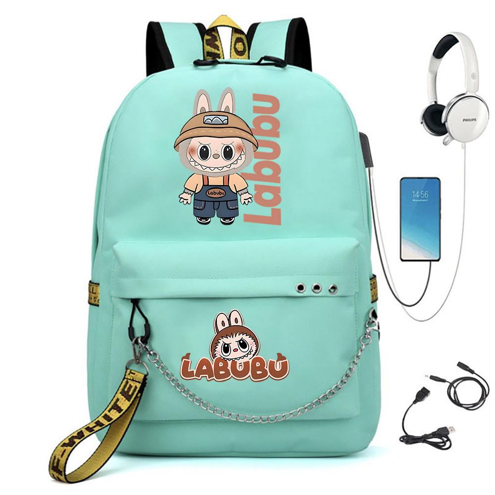 Labubu printed student bag iron chain trend backpack usb bag