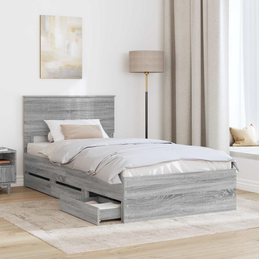 Bed Frame Grey Sonoma 100 x 200 cm Engineered Wood