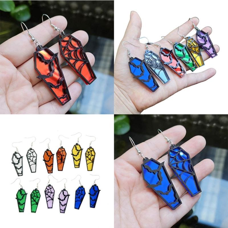 Gothic Lightwight Earring Acrylic Spiderweb Coffin Stud Earrings Eye Catching Hollow Bat Earrings Ornaments Women Girl