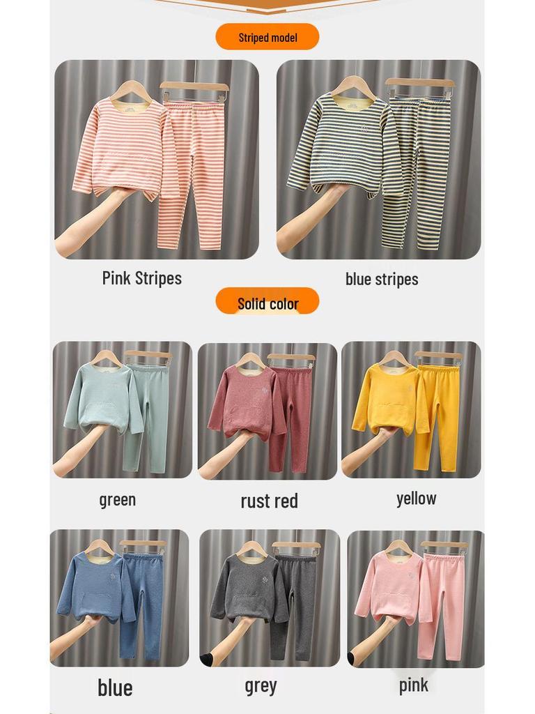 Kids' Medium Collar Warm Double-Sided Brushed Base Layer Set (Autumn Clothing & Pants for Small, Medium, and Large Children)