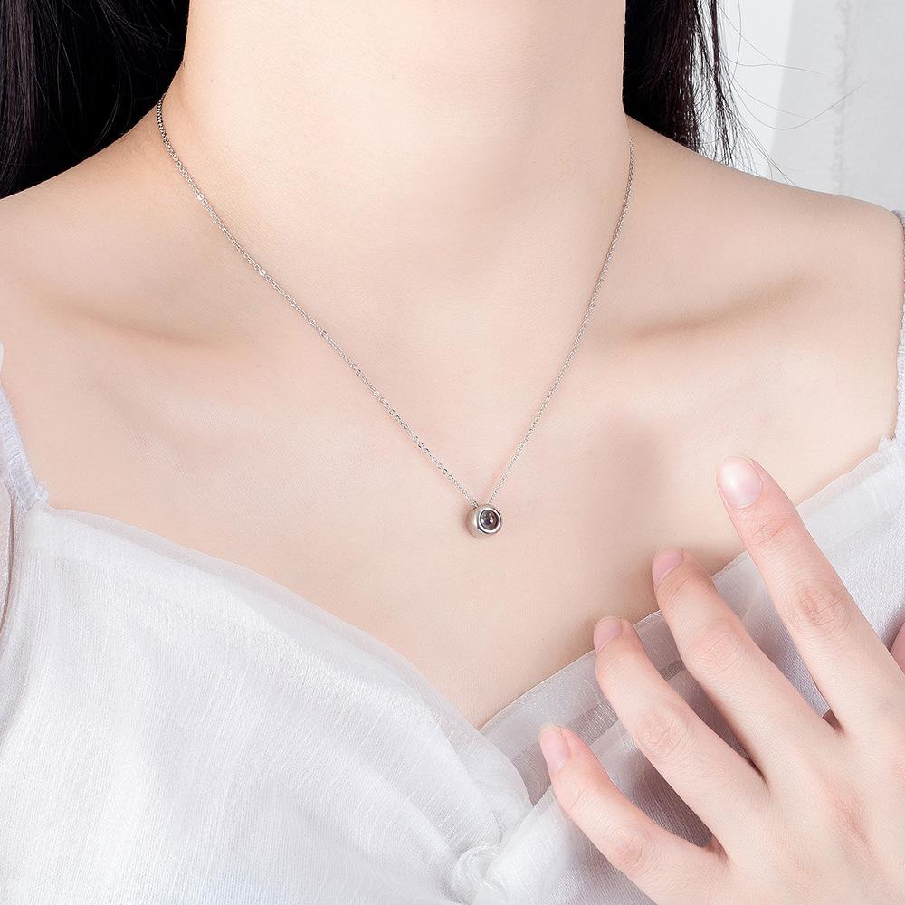 925 Sterling Silver Stylish Simple 100 Languages I Love You Projection Stone Pendant Necklace Birthday Party Anniversary Gift