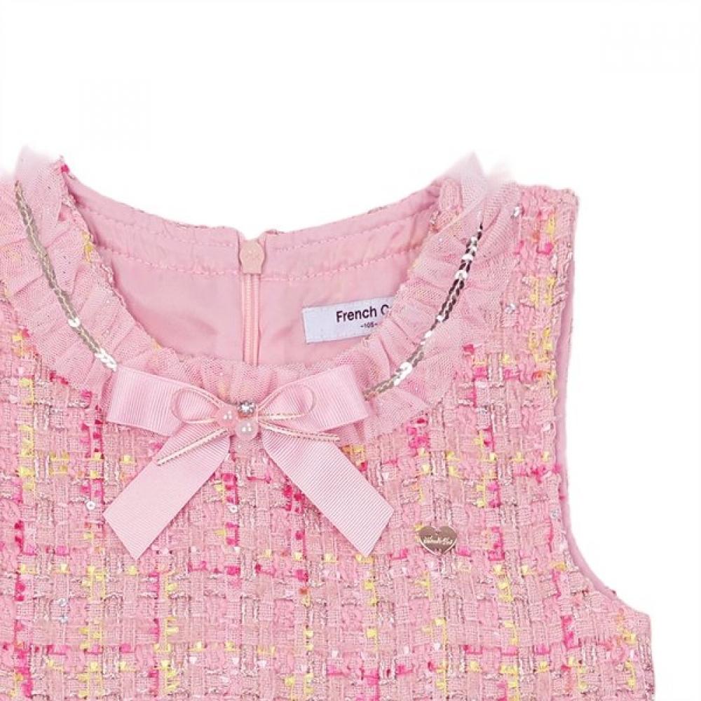 French Cat Pink Frill Tweed Jumper Skirt Q51dco110p1