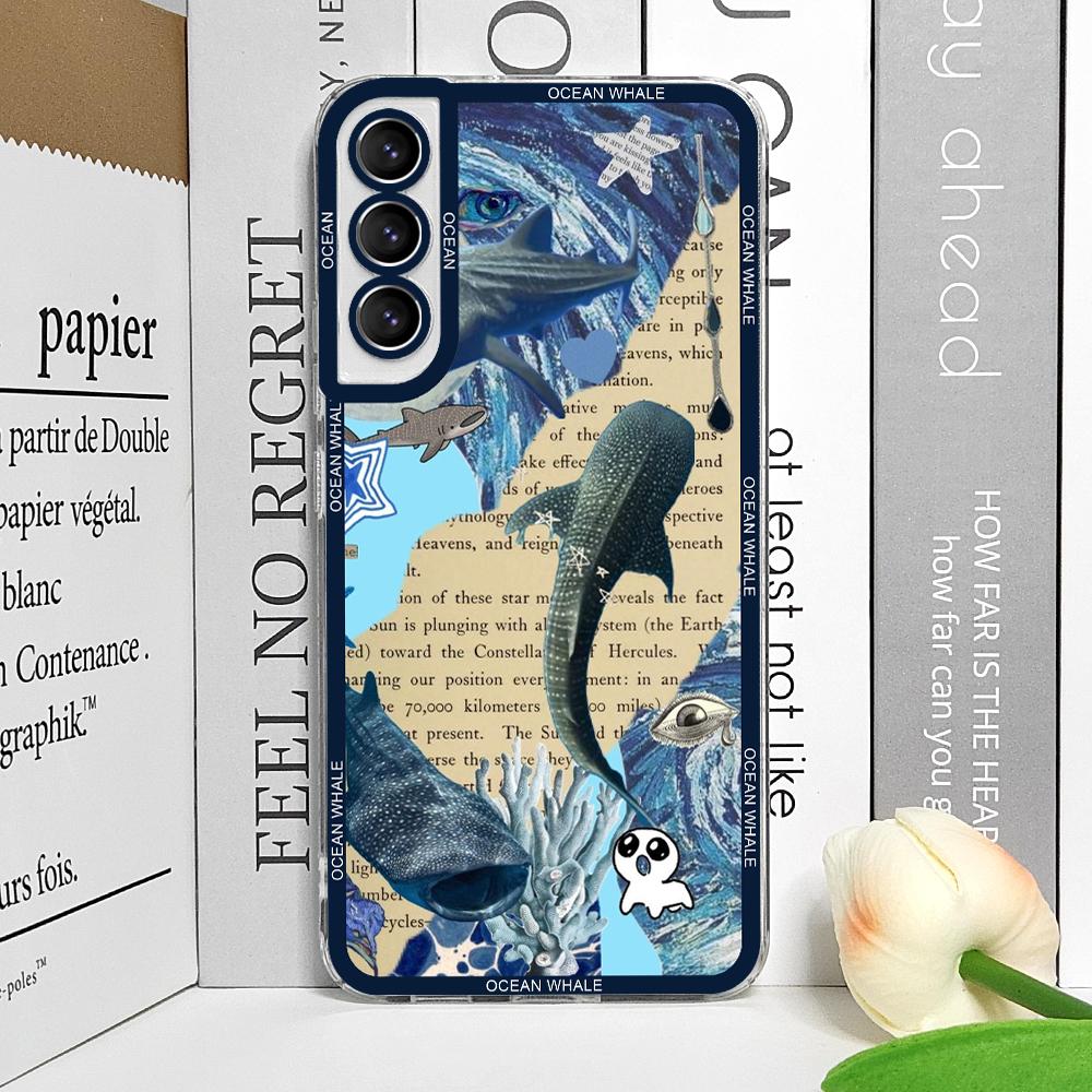 Ocean Whale Shark Swimming Phone Case for Samsung Galaxy S25 S24 S21 FE S22 Plus S23 Ultra 5G Soft Clear Covers Aesthetic Fundas