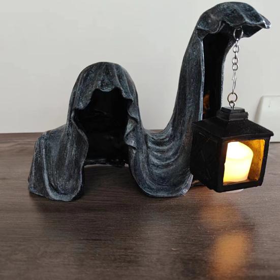 Grim Reaper Statue Gothic Black Robe Mystery Man Ornament Scary