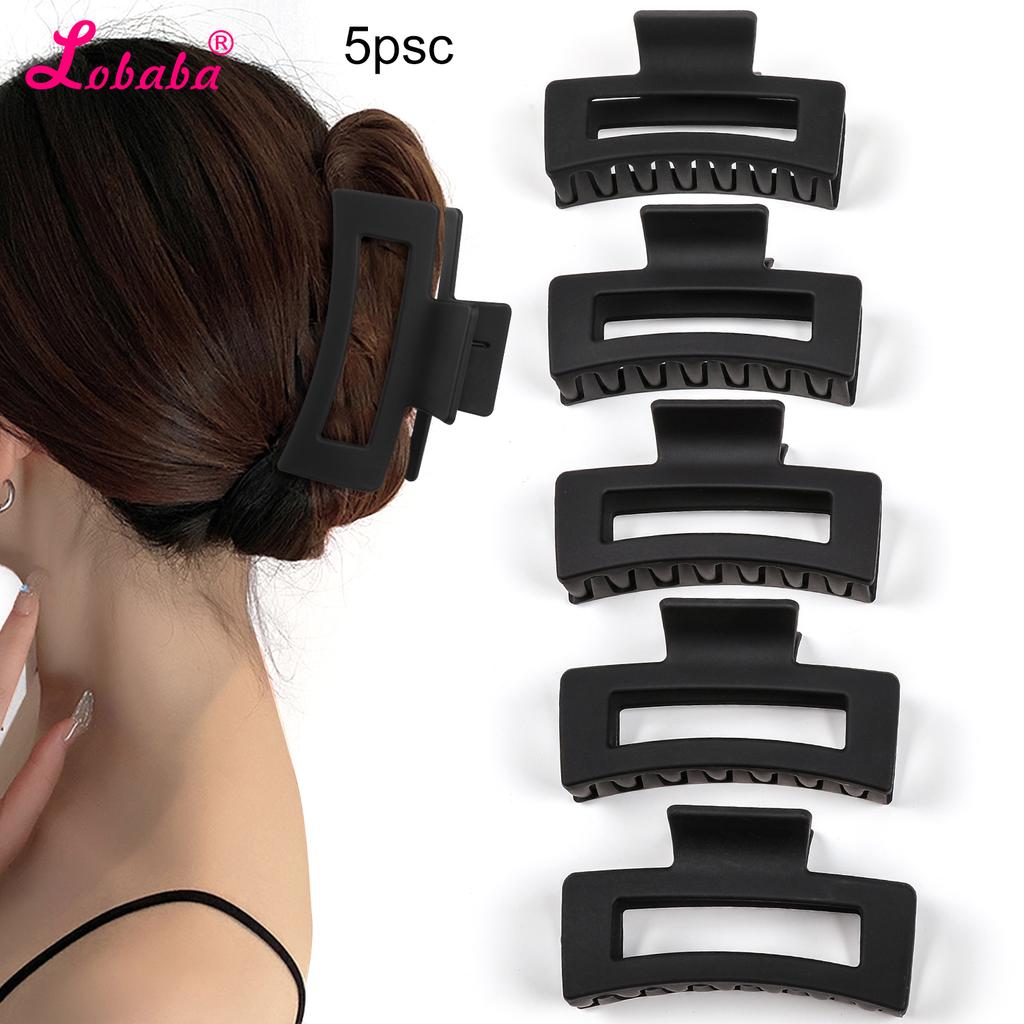 5 Pcs Set Women Hair Claw Simple Style Solid Colorstronge Hold Square Banana Clips Rectangle Fashion Hair Accessories