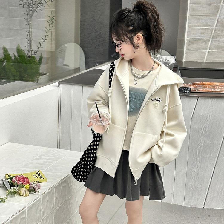 Girls' Casual Zipper Cardigan: Spring/Autumn 2026 Junior High Sweatshirt Jacket