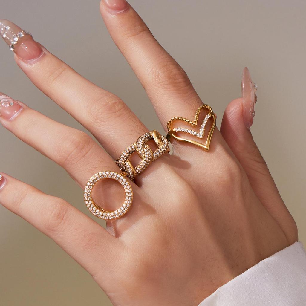 Unisex European-American Style Stainless Steel Zircon Heart Adjustable Pinky Ring