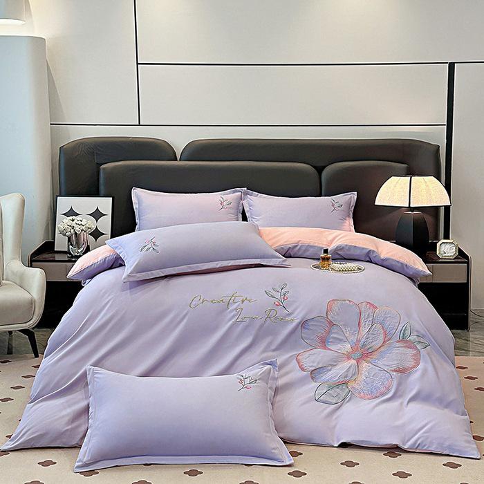 

Элегантный хлопковый матовый четырехпредметный постельный комплект: Однотонная простыня и пододеяльник, приятные к коже. 2.0m Bed Sheet Set [Duvet 200X230] Four-Piece Set