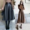 DIMANAF 2025 New Autumn Plus Size Long Women PU Skirts Elastic Waist Oversize Lady Elegant High Waist Skirts Solid