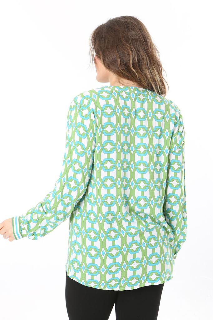 Damen Übergröße Bluse Plus Size Grün Gewebte Viskose Stoff V-Ausschnitt Bluse