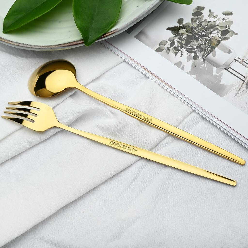 6pcs Gold Stainless Steel Dinnerware Cutlery Set Dinner Knife Cake Fruit Fork Coffee Spoon Mirror Polished Flatware Silverware Tableware Set