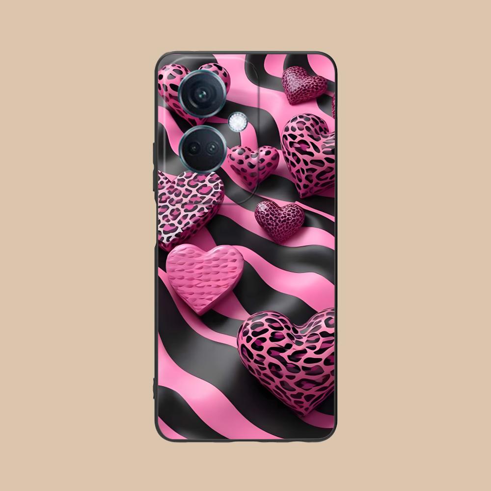 Y2K Glowing Hearts Mobile Phone Case for OPPO Reno 14 13 12 11 10 9 8 7 6 5 F T Pro 5G Colorful Printing Cover Smartphone Luxury