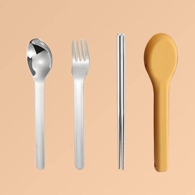 304 Stainless Steel Camping Picnic Portable Tableware Set Travel Cutlery with Silicone Case Cutlery Set Reusable Portable Case