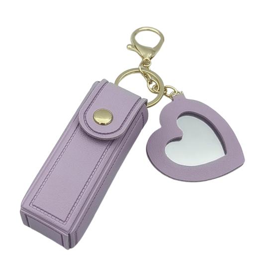 Yousheng Keychain Lipstick Bag Love Mirror Protective Faux Leather Case Portable Keyring Cell Phones Wallet Car Key Chain