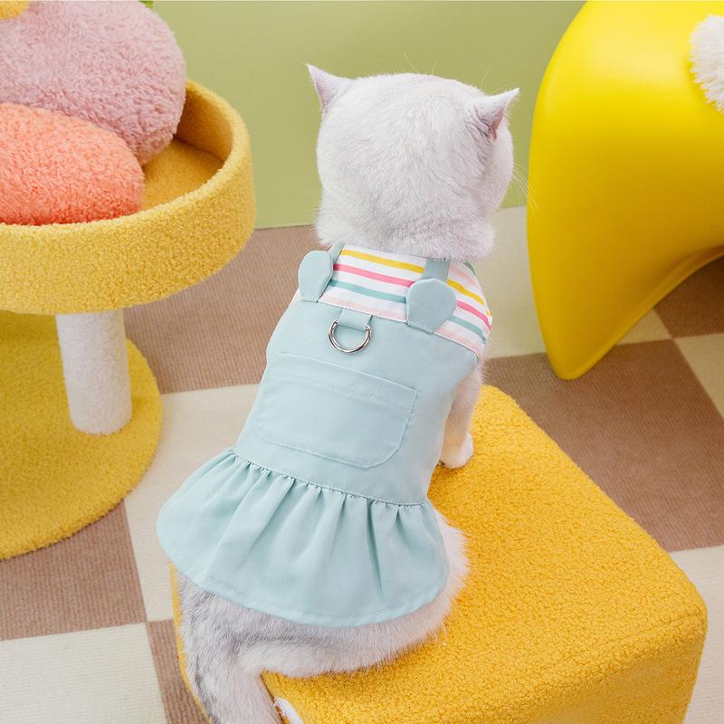 

Юбка для шлейки в полоску для домашних животных Платье для домашних животных Пальто для собак, которое можно повесить на шнурок, квадратный воротник, юбка для кролика, одежда для щенков XL
