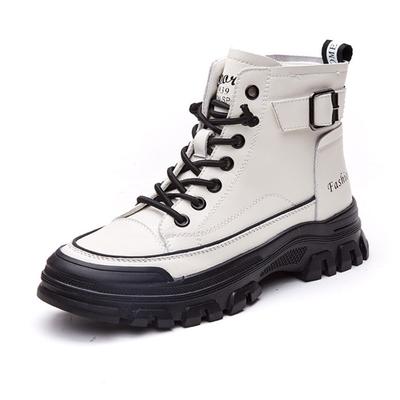 Shoes Genuine Leather Fashion Boots for Women Thick Sole Ladies Ankle Boots Brand Black White