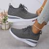 Women's Shiny Rhinestone Wedge Sneakers Breathable Knit Non Slip Walking Shoes Woman Plus Size Fashion Thick Sole White Sneakers