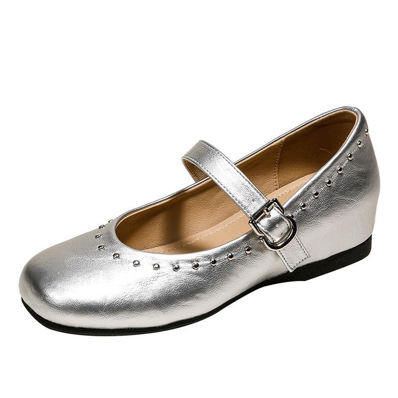 

Inner height increase retro round head flat bottom grandma shoes women s single shoes spring and autumn Mary Jane shoes temperament versatile rivet sm 35