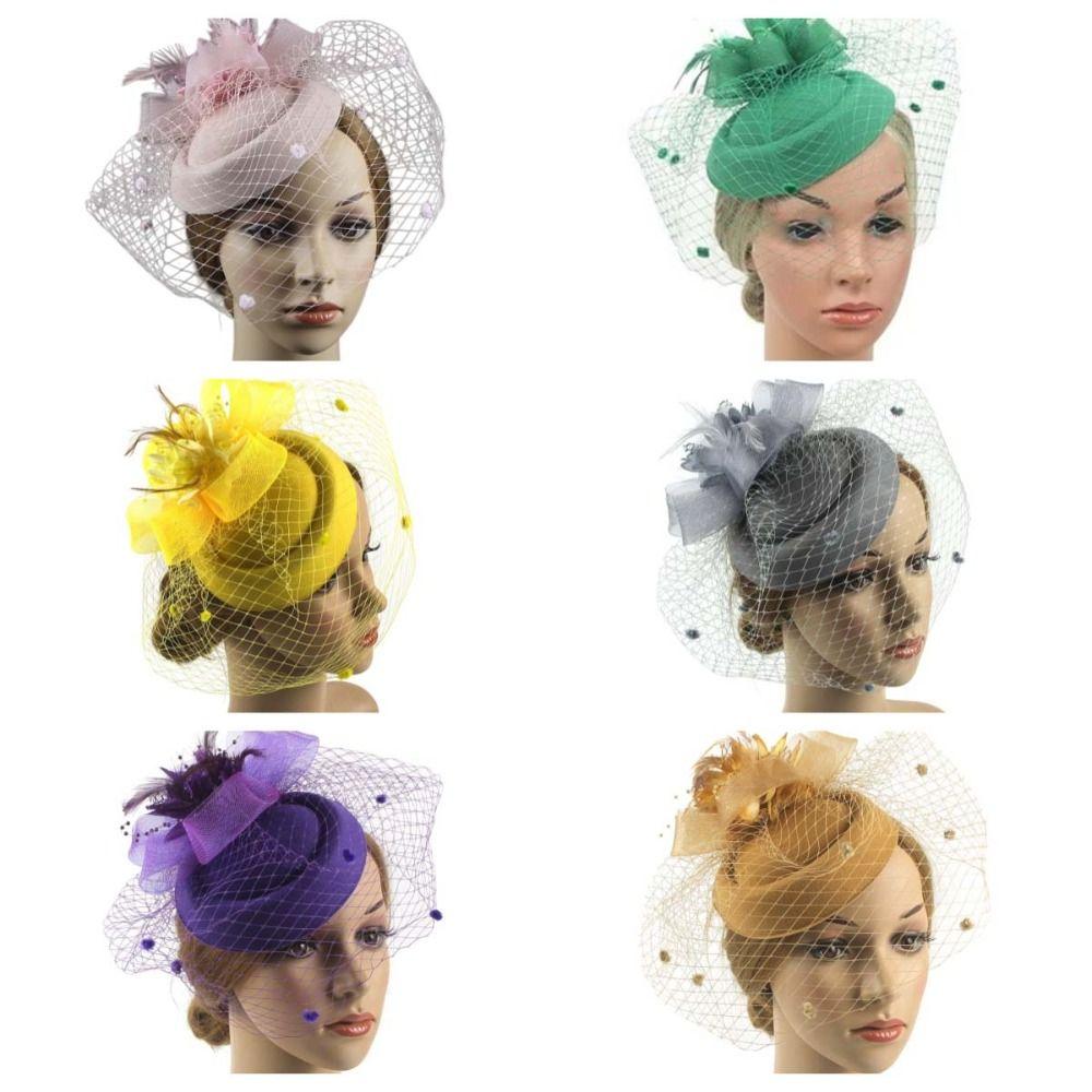 Bride Headdress Mesh Fascinator Hat Sinamay Feathers Party Mesh Hair Band Dance Show