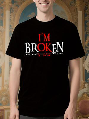 Ich bin gebrochen Grafik Schwarzes T-Shirt - Kräftiger Rot-Weißer Druck
